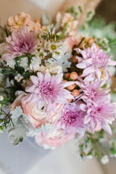 Soft Rustic Bridal Bouquet - Top View - Photo Courtesy of Little Rae Photography